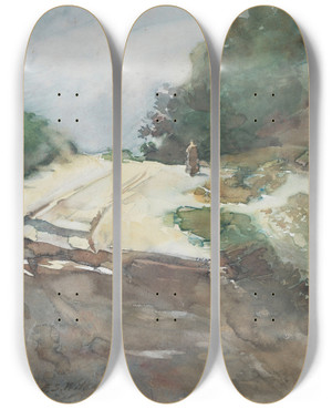 Triptych art skateboard deck of Ernst Witkamp Zandweg Door Bosrijk Landschap by Ernst Witkamp (1854-1897)