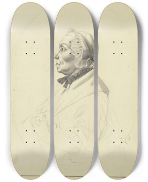 Triptych art skateboard deck of Johann Heinrich Schepp Brustbild Einer Frau Mit Haube Im Profil Nach Links by Johann Heinrich Schepp