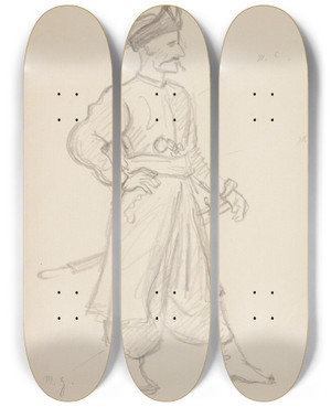 Triptych art skateboard deck of Ivan Ivanec Szlachcic Z Karabel Aktor W Kostiumie Scenicznym Szkic by Ivan Ivanec (1893-1946)