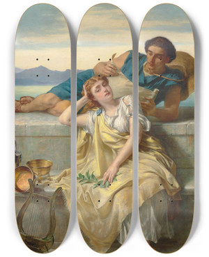 Triptych art skateboard deck of Alfred Elmore A Greek Ode by Alfred Elmore (1815-1881)