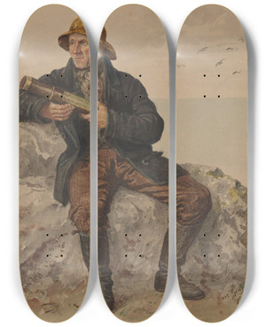 Triptych art skateboard deck of Adolph Tidemand Lars Jensen Nevlunghavn by Adolph Tidemand (1814-1876)