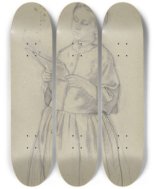 Triptych art skateboard deck of Jakob Becker Reading Girl by Jakob Becker (1810-1872)