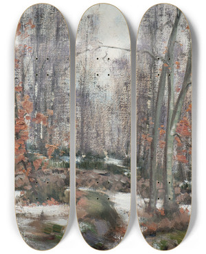 Triptych art skateboard deck of Per Gummeson Snowless Winter Motif From Skne by Per Gummeson (1858-1928)