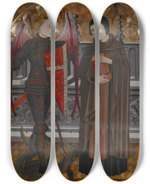 Triptych art skateboard deck of Pere Vall St Michael And St Amador by Pere Vall (1400-1425)