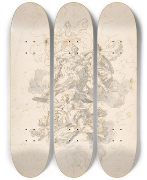 Triptych art skateboard deck of Francesco Solimena Group Of Allegorical Figures Sketch For A Ceiling Decoration by Francesco Solimena (1657-1747)