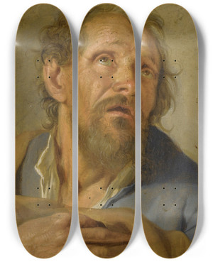 Triptych art skateboard deck of Jacob Toorenvliet Portrait Of An Old Man by Jacob Toorenvliet (1640-1719)