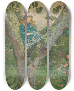Triptych art skateboard deck of Harold Rathbone The Maid Of The Cherry Tree by Harold Rathbone