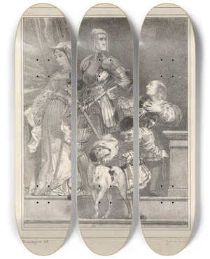 Triptych art skateboard deck of Richard Parkes Bonington Le Retour by Richard Parkes Bonington (1802-1828)