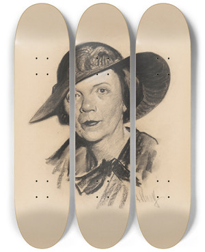 Triptych art skateboard deck of Samuel Johnson Woolf Eleanor Medill Patterson by Samuel Johnson Woolf (1880-1948)