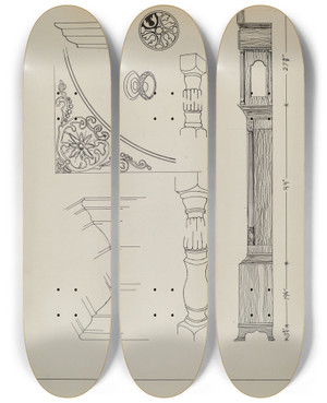 Triptych art skateboard deck of Ernest A Towers Jr Clock_1 by Ernest A Towers Jr (20-)