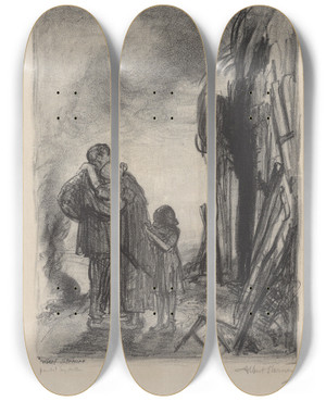 Triptych art skateboard deck of Albert Sterner Homeless by Albert Sterner (1863-1946) Triptych art skateboard deck of Albert Sterner Homeless by Albert Sterner (1863-1946)
