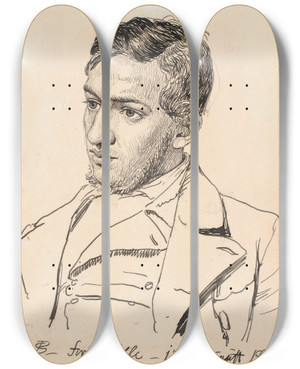 Triptych art skateboard deck of P C Skovgaard Portrt Af Maleren Carlo Dalgas by P C Skovgaard (1817-1875)