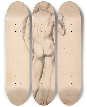 Triptych art skateboard deck of Edgar Degas Homme Vu De Dos Tude by Edgar Degas (1834-1917)