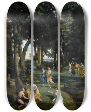 Triptych art skateboard deck of Jeanbaptistecamille Corot Silenus by Jean-Baptiste-Camille Corot (1796-1875)