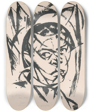 Triptych art skateboard deck of Gejza Schiller Hlava Mua_1 by Gejza Schiller (1895-1927)