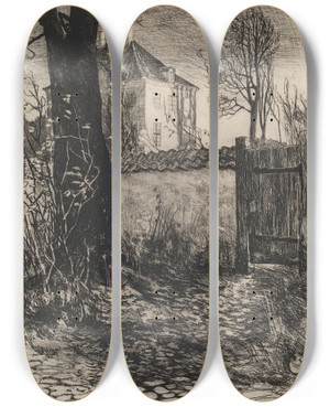Triptych art skateboard deck of Hans Nikolaj Hansen Huset I Skipperalleen_1 by Hans Nikolaj Hansen (1853-1923)