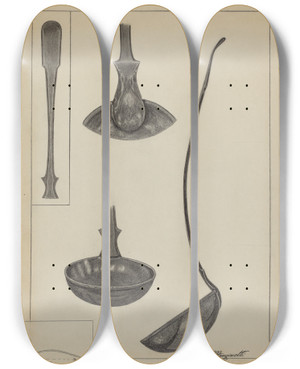 Triptych art skateboard deck of Matthew Mangiacotti Pewter Spoon by Matthew Mangiacotti