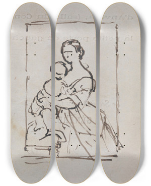 Triptych art skateboard deck of Nicaise De Keyser Portrait Of A Woman And A Child_1 by Nicaise De Keyser (1813-1887)