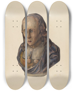 Triptych art skateboard deck of Mina Lowry Figurehead Pilgrim by Mina Lowry (1894-1942)