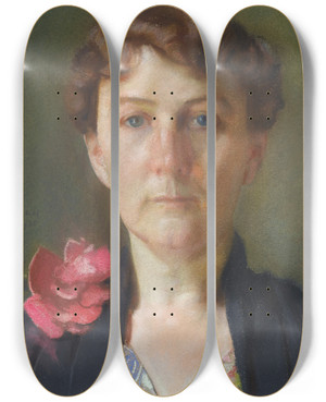 Triptych art skateboard deck of Konstantin Andreevich Somov Portrait Of A Lady by Konstantin Andreevich Somov (1869-1939)