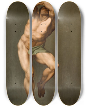 Triptych art skateboard deck of Nicolai Abildgaard Male Figure After Michelangelos Last Judgement In The Sistine Chapel by Nicolai Abildgaard (1743-1809)