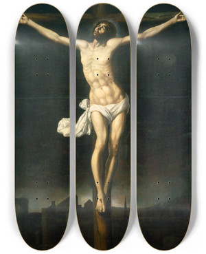 Triptych art skateboard deck of Sebastin Lpez De Arteaga Christ On The Cross by Sebastin Lpez de Arteaga (1610-1656)