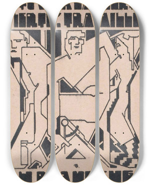 Triptych art skateboard deck of Reijer Stolk Ex Libris Van Jh Plantenga by Reijer Stolk (1896-1945)