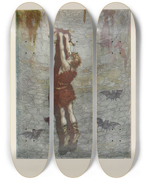 Triptych art skateboard deck of Maurice Lalau And All The Time He Was Slipping Slowly But Surely by Maurice Lalau
