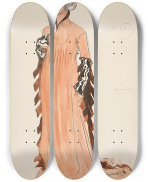 Triptych art skateboard deck of Edwin Austin Abbey A Lady Costume Sketch For Henry Irvings Planned Production Of King Richard Ii_2 by Edwin Austin Abbey (1852-1911)