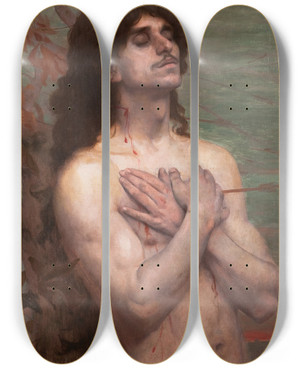 Triptych art skateboard deck of Eliseu Visconti So Sebastio Estudo Para Recompensa De So Sebastio by Eliseu Visconti (1866-1944)