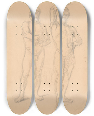 Triptych art skateboard deck of Jzef Simmler Sketches Of Nude Males To The Painting Martyrdom Of St Matthias by Jozef Simmler (1823-1868)