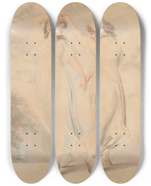 Triptych art skateboard deck of Adam Buck Two Sisters by Adam Buck (1759-1833)
