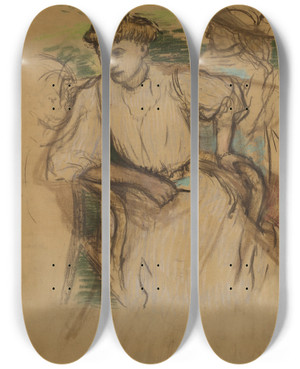 Triptych art skateboard deck of Edgar Degas Jeune Femme Assise by Edgar Degas (1834-1917)