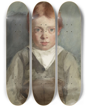 Triptych art skateboard deck of Thrse Schwartze Portret Van Een Jongetje Met Rood Haar Van Voren by Therese Schwartze (1851-1918)