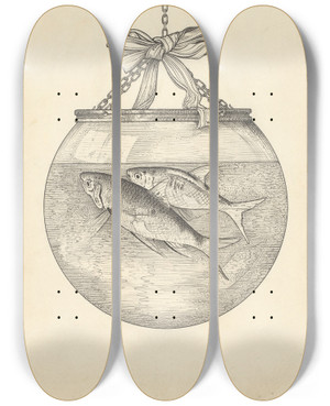Triptych art skateboard deck of Willem Pothast Vissen In Een Kom by Willem Pothast (1877-1916)