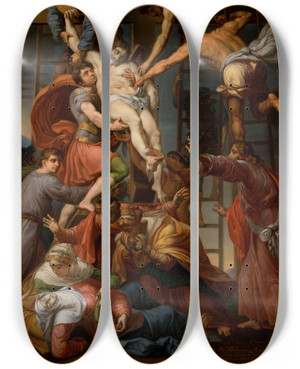 Triptych art skateboard deck of Rafa Hadziewicz Deposition From The Cross by Rafal Hadziewicz (1803-1886)