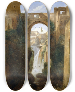 Triptych art skateboard deck of Franoismarius Granet Ponte San Rocco And Waterfalls Tivoli by Franois-Marius Granet (1775-1849)