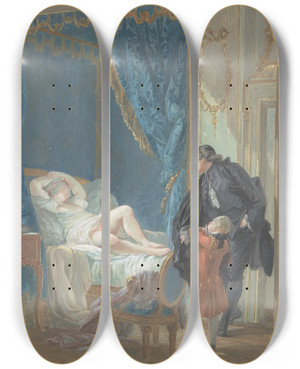 Triptych art skateboard deck of Pierreantoine Baudouin Le Matin Morning by Pierre-Antoine Baudouin (1723-1769)