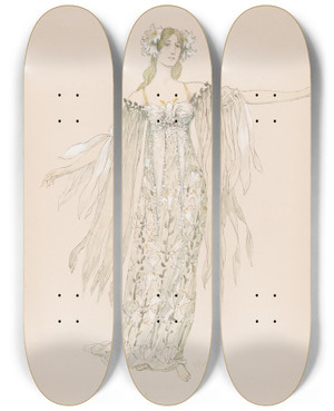 Triptych art skateboard deck of Heinrich Lefler Lilie by Heinrich Lefler (1863-1919)