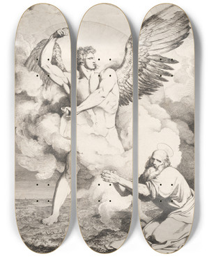 Triptych art skateboard deck of Luigi Sabatelli Et Vidi Alium Angelum Fortem The Angel Of The Apocalypse Appearing To Saint John by Luigi Sabatelli (1772-1850)