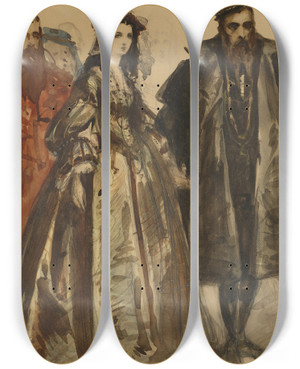 Triptych art skateboard deck of Jan Matejko Zygmunt Ii August And Barbara by Jan Matejko (1838-1893)