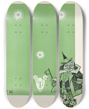 Triptych art skateboard deck of William Wallace Denslow The Guardian Of The Gate by William Wallace Denslow (1856-1915)