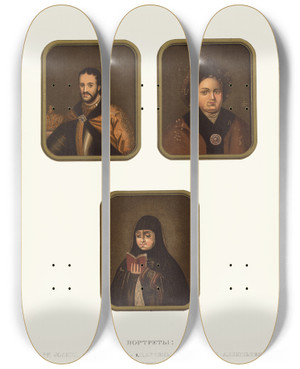 Triptych art skateboard deck of Fedor Grigoryevich Solntsev Portrety Tsaria Ioanna Alekseevicha Tsarevny Margarity Alekseevny Tsaritsy Evdokii Feodorovny by Fedor Grigoryevich Solntsev (1801-1892)