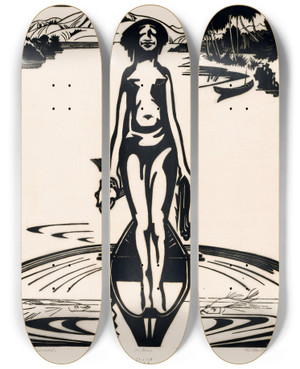 Triptych art skateboard deck of Johannes Frederik Engelbert Ten Klooster Papoeavrouw by Johannes Frederik Engelbert Ten Klooster (1873-1940)