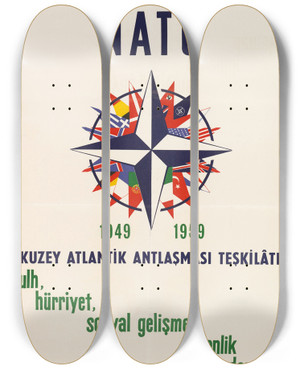 Triptych art skateboard deck of Us Information Agency Nato 10Th Anniversary Poster by U S Information Agency (1953-1999)
