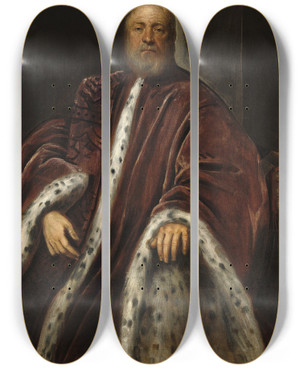 Triptych art skateboard deck of Jacopo Tintoretto A Procurator Of Saint Marks by Jacopo Tintoretto (1518-1594)