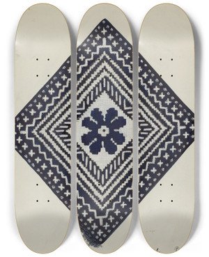 Triptych art skateboard deck of Ruth M Barnes Coverlet_1 by Ruth M Barnes