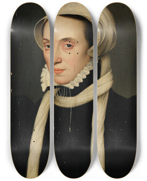 Triptych art skateboard deck of Franois Clouet Portrait Of Christina Of Denmark Duchess Of Milan by Francois Clouet (1536-1572) Triptych art skateboard deck of Franois Clouet Portrait Of Christina Of Denmark Duchess Of Milan by Francois Clouet (1536-1572)