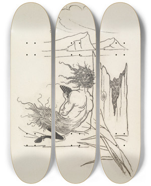 Triptych art skateboard deck of Aubrey Vincent Beardsley Grotesques By Aubrey Beardsley 6 by Aubrey Vincent Beardsley (1872-1898)