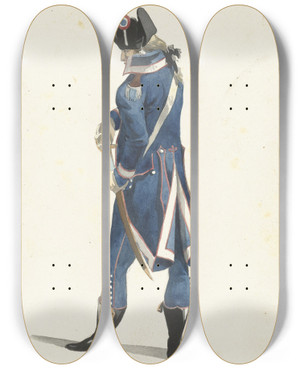 Triptych art skateboard deck of Dirk Langendijk Militair Die Zijn Sabel Trekt by Dirk Langendijk (1748-1805)